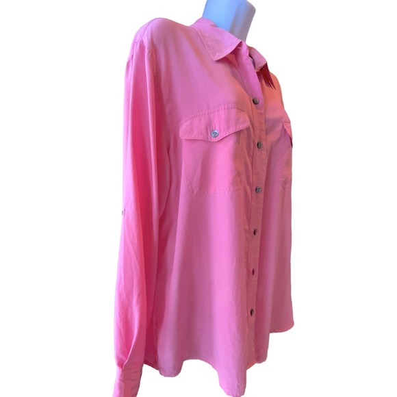 Sag Habor Hot Pink Button Down Shirt Long Sleeves Buttons To Roll Them Up XL - Picture 1 of 7